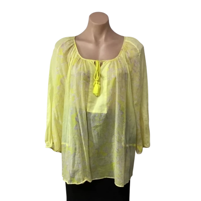 Sussan Womens Size 16 Yellow / White Mauve Pattern 3/4 Sleeve Top 