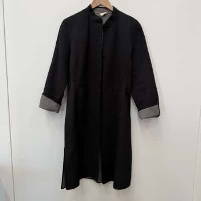 Anokhi 100% Cotton Black Long Line Coat - Size S 