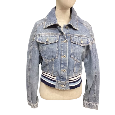 ZUD  Womens  Size S Denim Jacket With Knitted Band Blue 