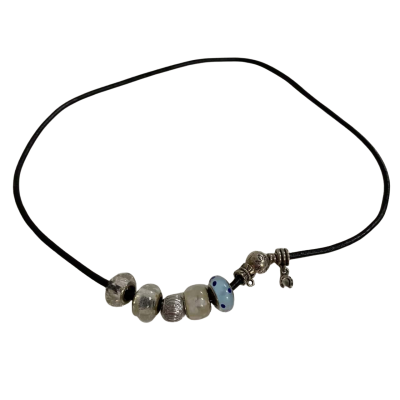 Pandora Womens Beaded Necklace Black  / Sterling Silver 