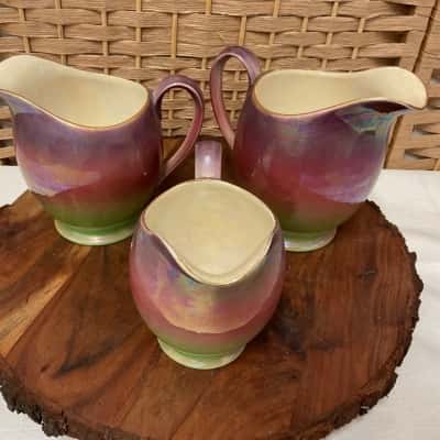 Vintage Set Royal Winton Grimwades Jugs Art Deco Iridescent Ceramic Porcelain Collectable Creamer Pitchers Tablewear Birthday Gift Wedding Party Hightea 