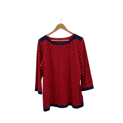 Tommy Hilfiger Womens  Size XL Long Sleeve Top Red/ Navy Blue / Sailboat Pattern