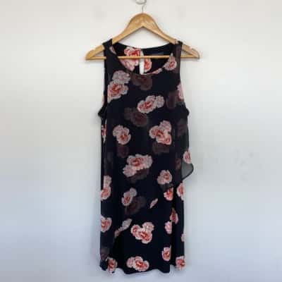 Tommy Hilfiger Black Floral Sleeveless Midi Dress Size 12 