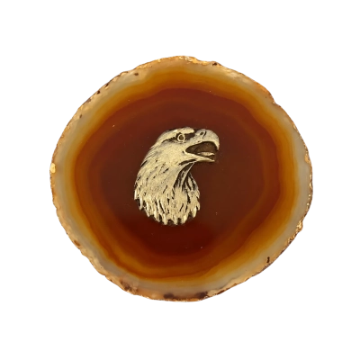 Natural Brown Agate Slice with Silver Eagle Head