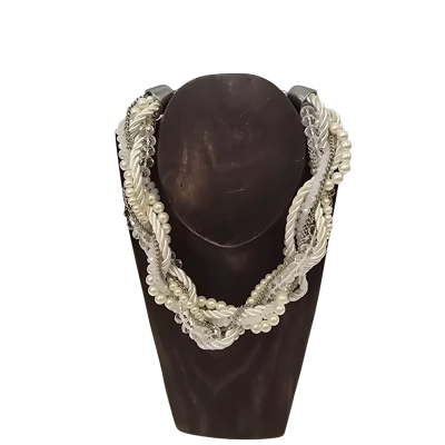  Womens Necklace Multistrand Cord, Pearl Chain Opaque and Clear Beads