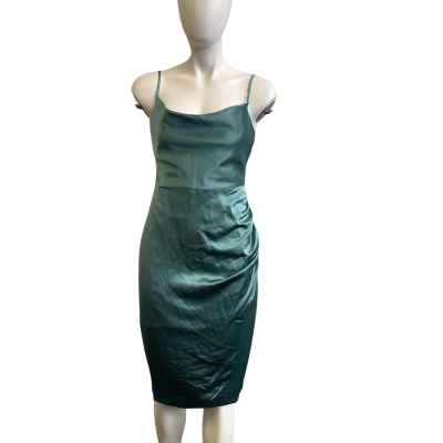 BNWT Forever New Petite Women's Size 8 Laura Satin Cowl Ruched Midi Dress Ocean Spray 