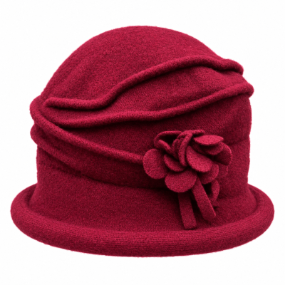 Blue Illusion Burgundy Cloche Hat with Flower Detail