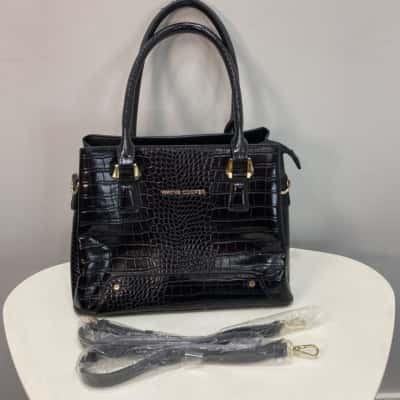 Wayne Cooper Womens Medium Handbag Embossed Crocodile print / Black  