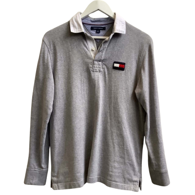 Tommy Hilfiger Mens  Size S Long Sleeve Polo Grey / White