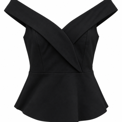 Ever New Black Off-Shoulder Peplum Top – Size S