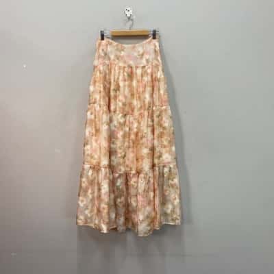 White Sandstorm Womens  Size M Boho Maxi Skirt Cream / Floral 