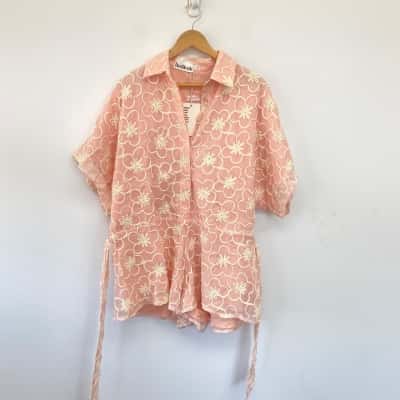 Indikah Blush Floral Belted Playsuit Size 8