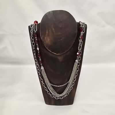  Womens Silvert Tone Paparazzi Necklace - "Turn it up Town" - Red beads
