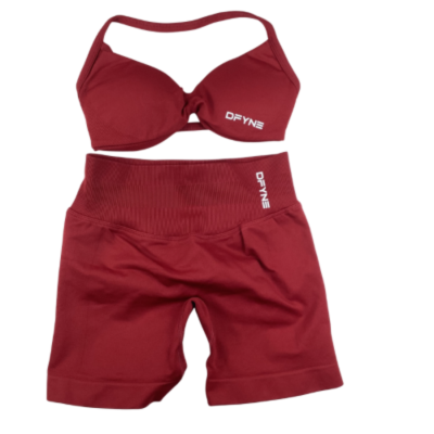 DFYNE Bra & Bike Shorts - Maroon Size XS 