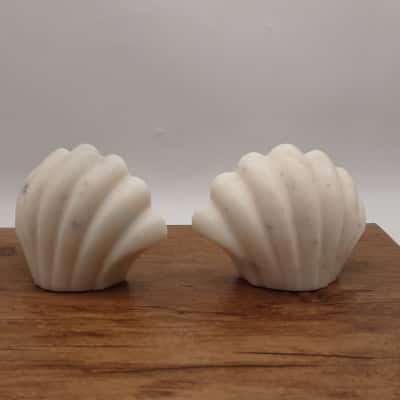 Vintage Art Deco Style Marble Clam Shell Shape Bookends 