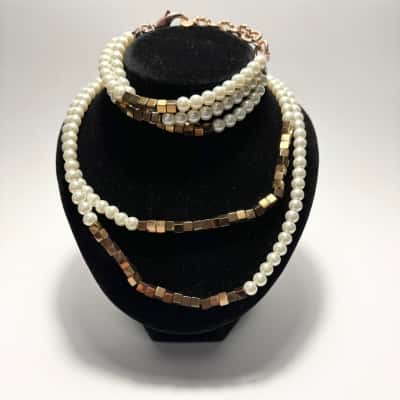 Mimco Necklace & Bracelet Set Faux Pearl/Metallic