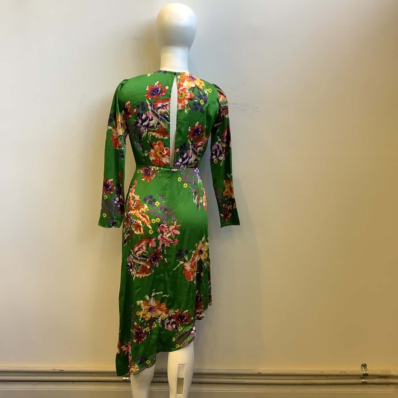 Mango Womens Size S Floral Asymmetrical Midi Dress Green / Multicoloured(s)  - Used Very Good | Salvos Stores