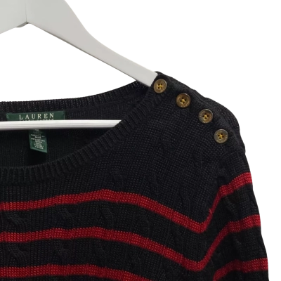 Ralph Lauren Womens Size XL Crew Neck Jumper Black  / Red / Striped 