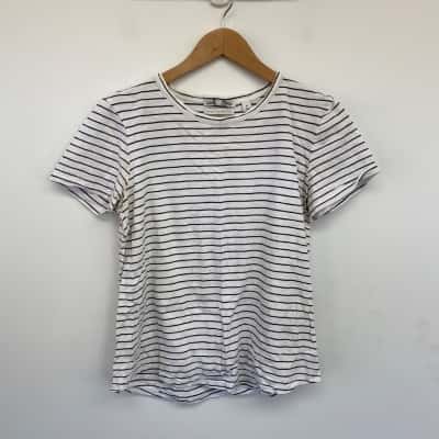 Country Road White Black Striped Short SLeeve T-shirt  Size M 