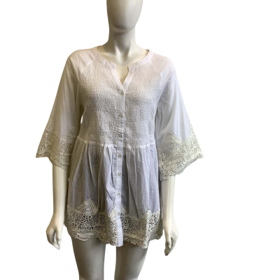 BNWT Established Women's Size 12 Shirred Lace Tunic White 