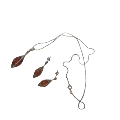  Sterling Silver Women's Pendant and Earring Set Burnt Orange 