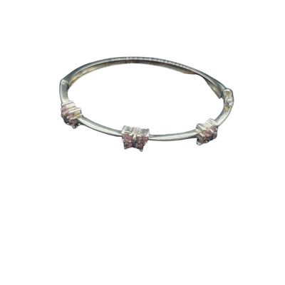  Kids Silver with Pink Gem Bangle