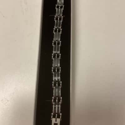 Chisel stainless steel Mens link Bracelet with composite inlays
