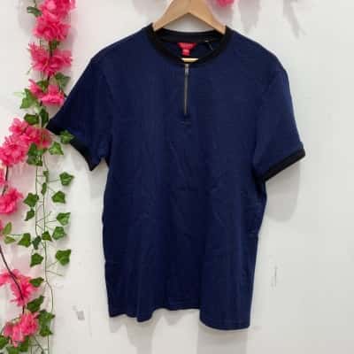 Guess Mens Short Sleeve Knit Shirt Size L Navy Blue 
