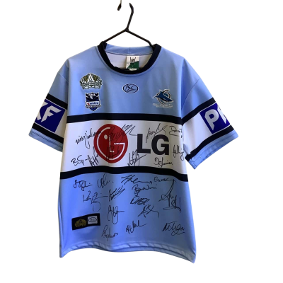 NRL Men's Size L Signed Cronulla Sutherland Sharks Jersey Blue 