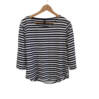 David Jones Womens  Size S Long Sleeve Top Navy Blue / Striped / White 