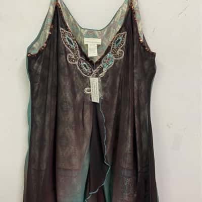 Sixteen Twenty Six  Womens  Size 20 Shoestring Strap Top Brown / Turquoise 