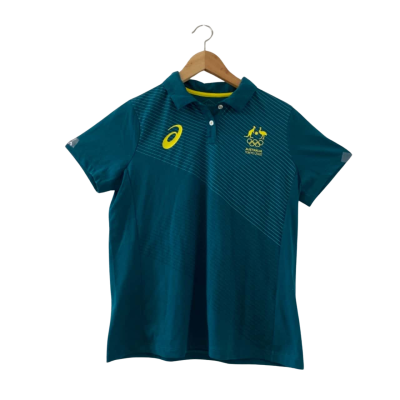 Australia Olympic Tokyo 2020 Cricket Shirt Women's Green ASICS Polo T-Shirt Size L (RRP $89)