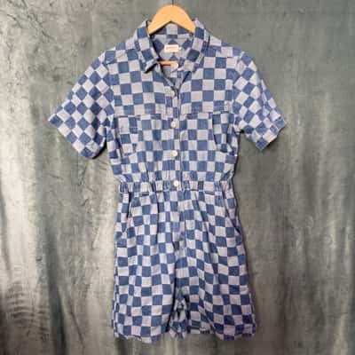 Gorman Womens  Size 8 Short Sleeve Playsuit Blue / Checked 