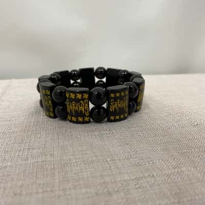  Unisex Beaded Stone Bracelet With Asian Language Design Carved Black  