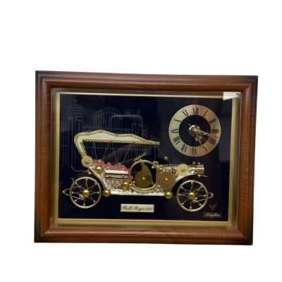 Rolls Royce 1910 Vintage Linden Desk Clock Made Of Clock Parts 9.5” x 7.5”