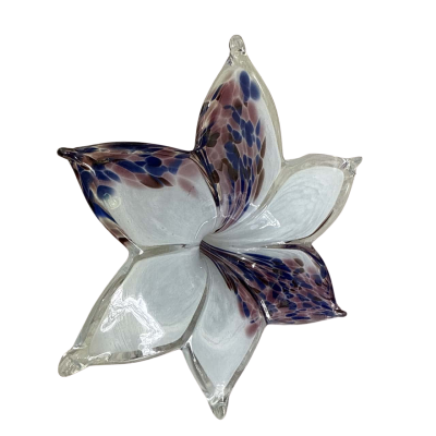 Murano Blown Glass Flower Light Blue/Violet Made in Italy