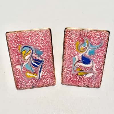 Vtg. mid-century Fluid Art Modern enamel-on-copper cufflinks