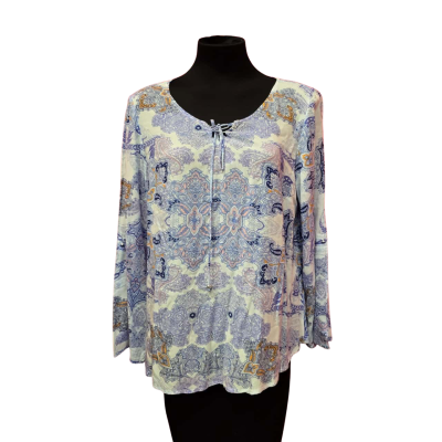 Rockmans Womens  Size 14 Blue Paisley Print Tie Neck Top