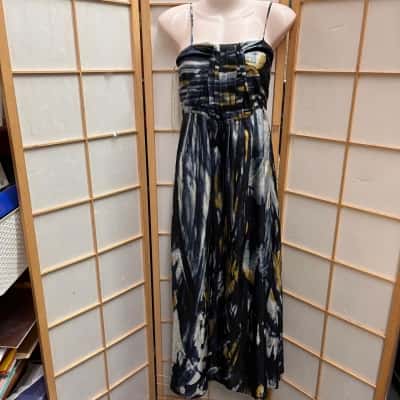 Country Road Womens  Size 8 Maxi Dress / Shoestring Strap Dress Blue / Gold / White 