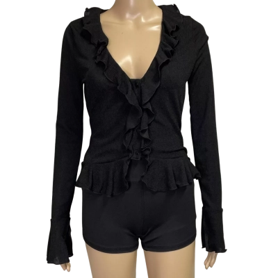 White Fox Womens  Size M Long Sleeve Top Black  