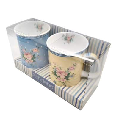 New In Display Box - Ashdene 2 Fine Bone China Mugs With Floral Design - See Pics  (brica shelf)