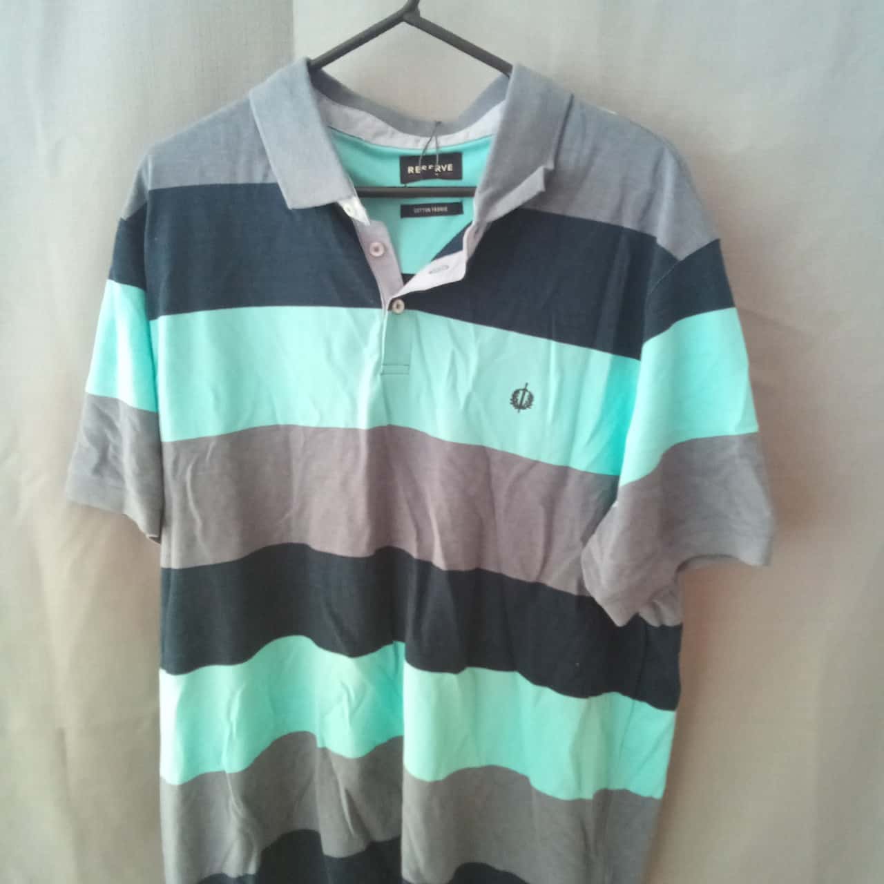 Reserve Mens Blue Striped Polo Shirt 