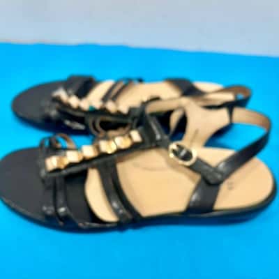 Ziera Leather Black/Gold Detail Sandles Size 42