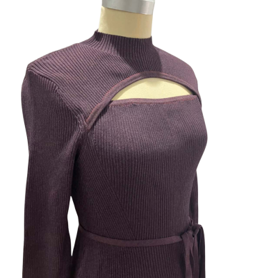 Country Road Women's Size L Maroon Cutaway Knit Dress Long Sleeve/Maxi