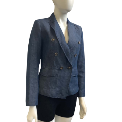 Witchery Womens  Size 8 Linen Blend Blazer Denim Jacket Blue