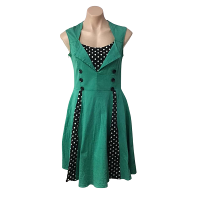Killreal Womens Size XXL Green Sleeveless Dress with Black & White Spotted Panels