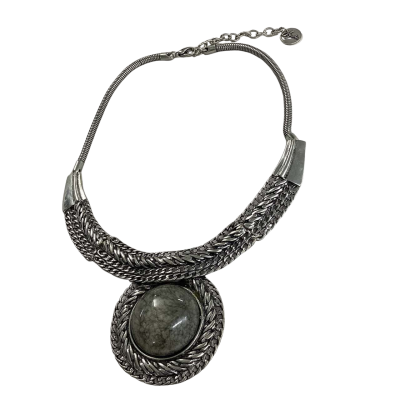 Marbled Grey Cabochon Statement Collar Necklace