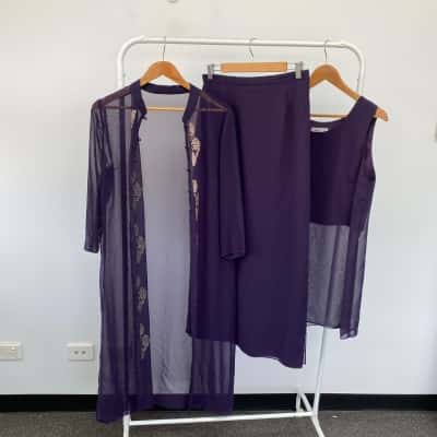 Laura K Purple Maxi Skirt Sleeveless Top And Cardigan Set Size 12