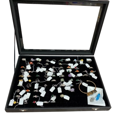 Collection of Assorted Costume Rings (many with gemstones) in display box