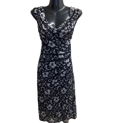 Liz Jordan Womens  Size 12 Sleeveless Dress  Black  / Floral / Silver 